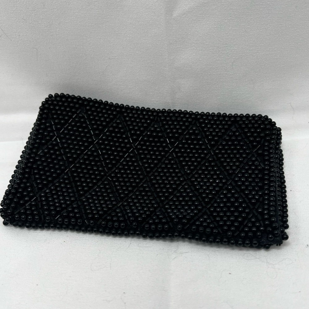 CLUTCH BAG PURSE "BAGS BY SUSAN" "BEADED IN JAPAN" RN #36753 FAUX BLACK PEARL